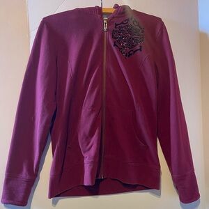 Harley Davidson Hoodie M Women’s Red Burgundy Full Zip Graphic Front And Back